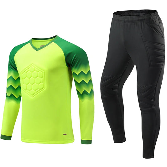 2021 New Uniform Men's Football Training Goalkeeper Uniform Kids Soccer Jersey Set Long Sleeve Protective Sponge Shirt Pants