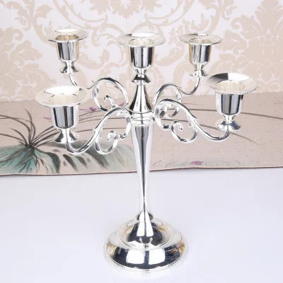 Candelabro de metal de bronce negro, dorado y plateado, candelabro retro de 5 brazos para decoración del hogar, hotel y cenas, candelabro retro romántico