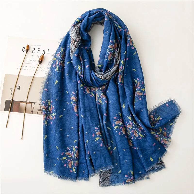 90*180cm Fashion high-grade flowers Cotton and linen female Polyester scarf printing gift custom national wind shawl beach towel