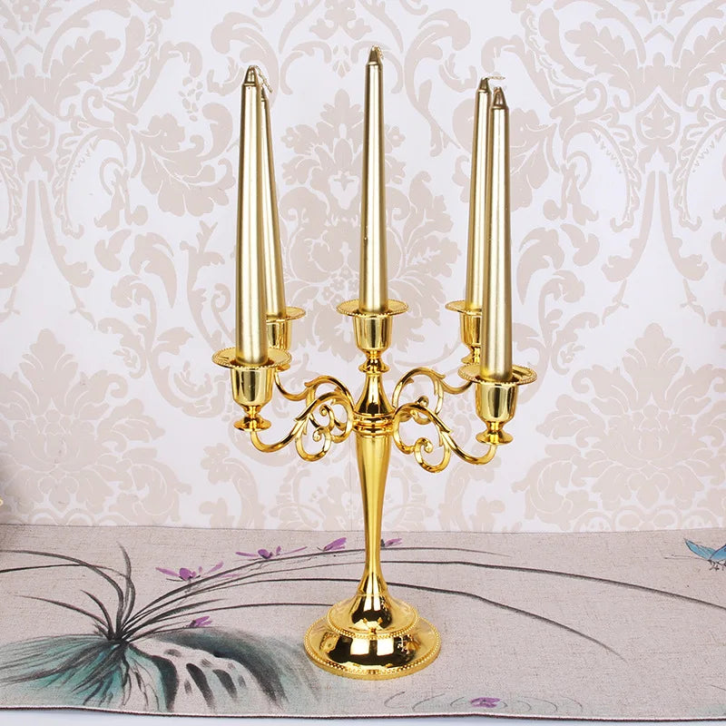 Candelabro de metal de bronce negro, dorado y plateado, candelabro retro de 5 brazos para decoración del hogar, hotel y cenas, candelabro retro romántico