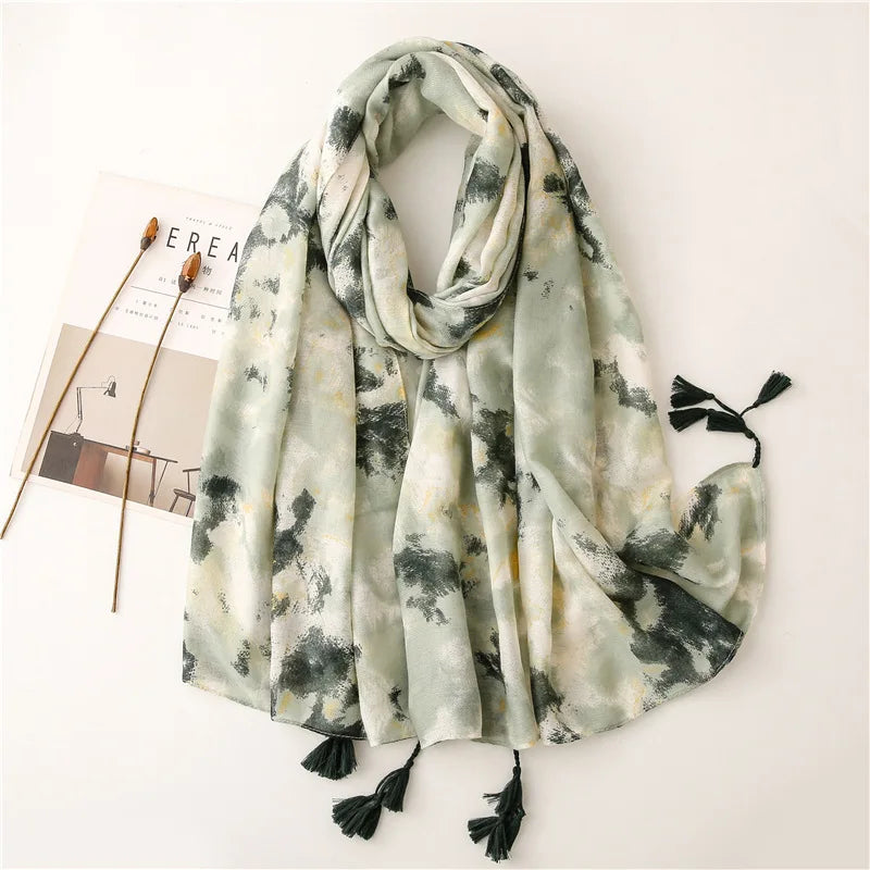 90*180cm Fashion high-grade flowers Cotton and linen female Polyester scarf printing gift custom national wind shawl beach towel