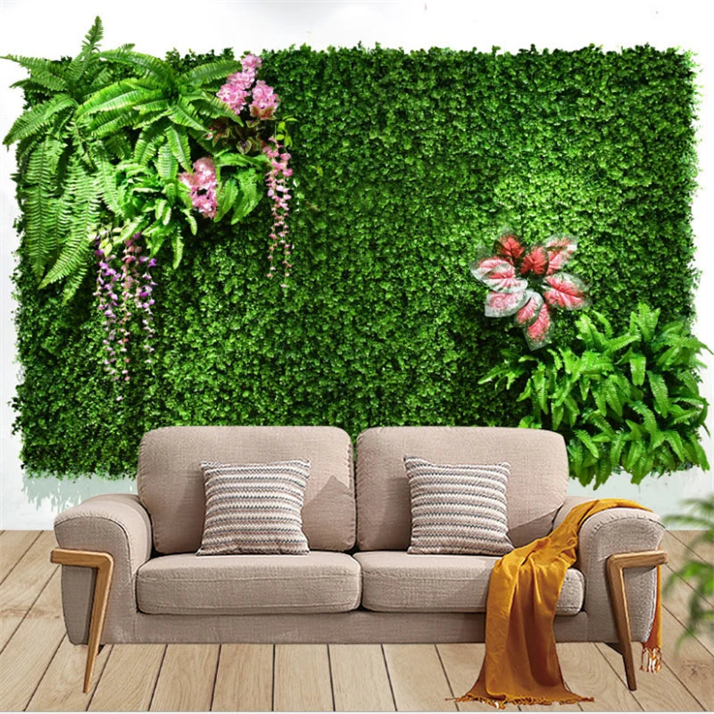 40X60cm Green Artificial Plants Wall DIY Background Decoration Simulation Grass Leaf Office Outdoor Garden Decor Flower Wall