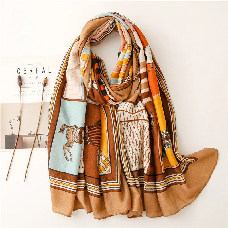 90*180cm Fashion high-grade flowers Cotton and linen female Polyester scarf printing gift custom national wind shawl beach towel