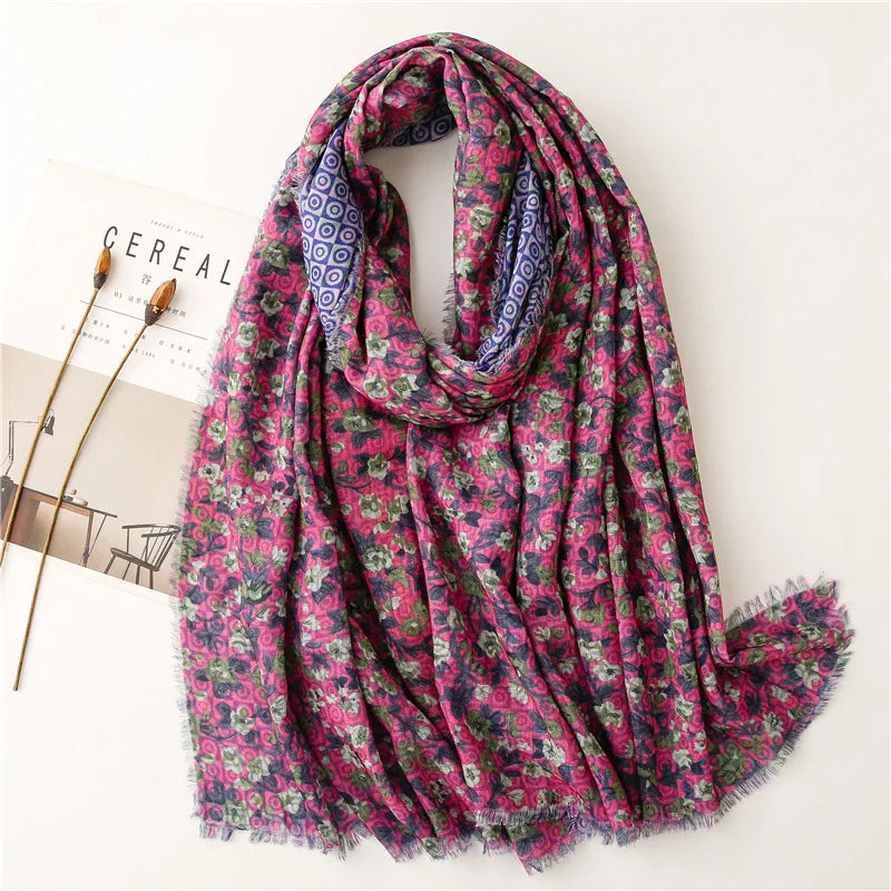 90*180cm Fashion high-grade flowers Cotton and linen female Polyester scarf printing gift custom national wind shawl beach towel