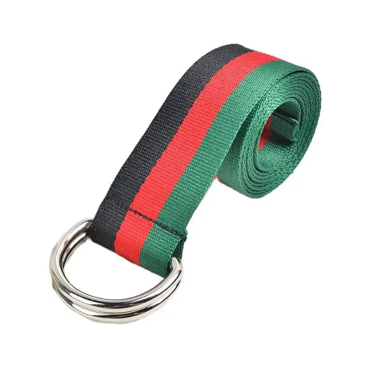 Hot Metal Double Buckle Versatile Leisure Sports Retro Canvas Stripe Decoration Men's and Women's Belts