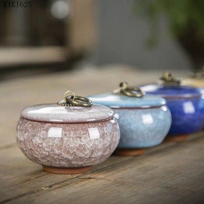 Creative Crack Ceramic Mini Tea Caddy Household Portable Storage Jar with Lid Cosmetic Jewelry Storage Box Gift Home Decoration