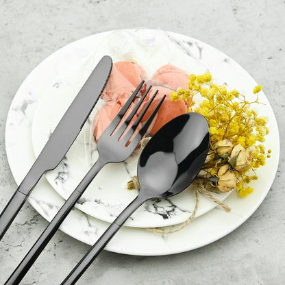 Stainless Steel Cutlery Set Mirror Black Dinnerware Set Knife Dessert Fork Coffee Tea Spoon Tableware Western Kitchen Flatware