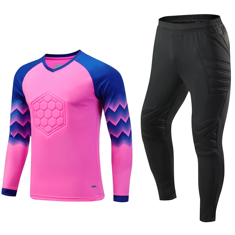 2021 Nuevo uniforme de entrenamiento de fútbol para hombres, uniforme de portero, conjunto de camiseta de fútbol para niños, camisa protectora de esponja de manga larga, pantalones