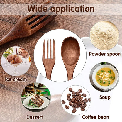 10 Pcs Wooden Spoons Forks Set Wooden Utensil Set Reusable Natural Wood Flatware Set for Cooking Stirring Eating