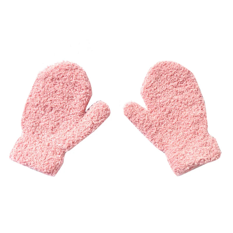 Warm Plush Thick Warm Baby Gloves Winter Plus Velvet Mittens Children Kid Coral Fleece Full Finger Gloves For 1-4Y Kids Gloves