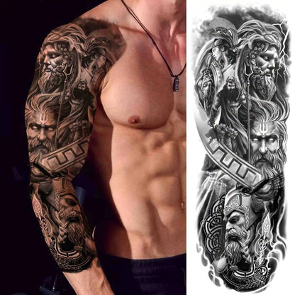 Tatuajes temporales de manga completa para brazo para hombres y mujeres, tatuajes falsos realistas, tatuaje de guerrero, león, tigre, flor, tótem negro maorí