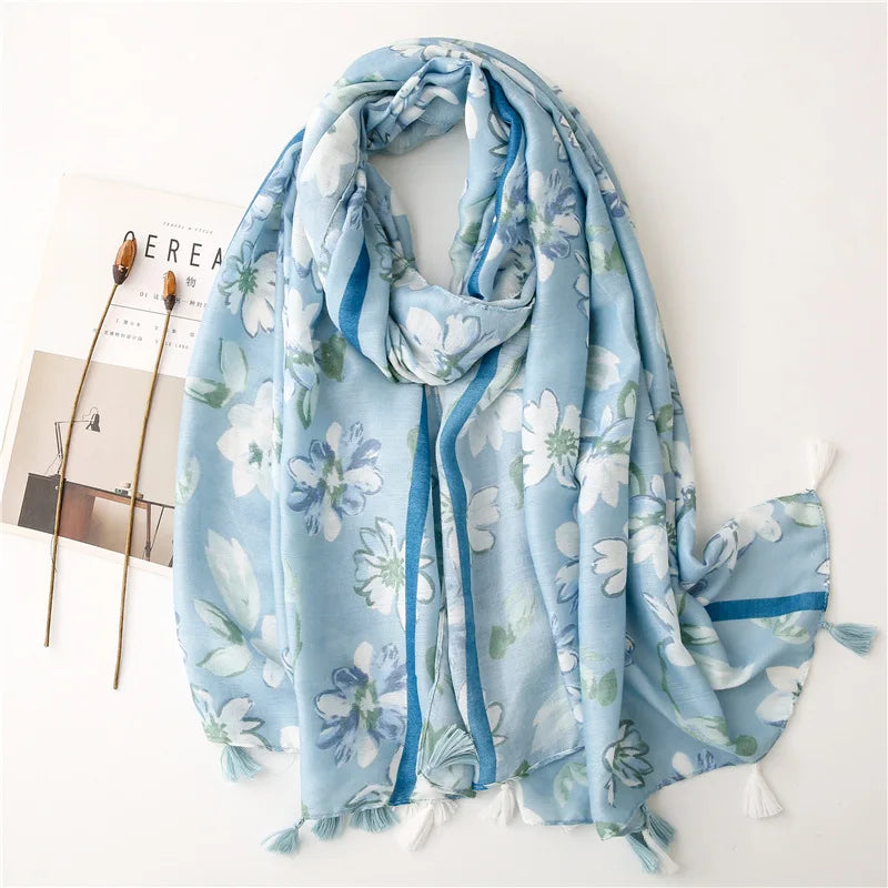 90*180cm Fashion high-grade flowers Cotton and linen female Polyester scarf printing gift custom national wind shawl beach towel