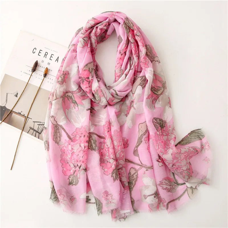 90*180cm Fashion high-grade flowers Cotton and linen female Polyester scarf printing gift custom national wind shawl beach towel