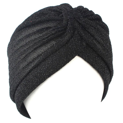 Women Shiny Silver Gold Knot Twist Turban Headbands Cap Autumn Winter Warm Headwear Casual Streetwear Female Muslim Indian Hats