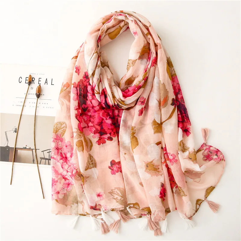 90*180cm Fashion high-grade flowers Cotton and linen female Polyester scarf printing gift custom national wind shawl beach towel