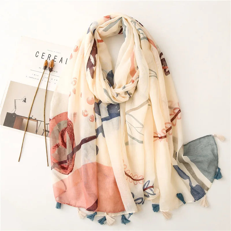 90*180cm Fashion high-grade flowers Cotton and linen female Polyester scarf printing gift custom national wind shawl beach towel