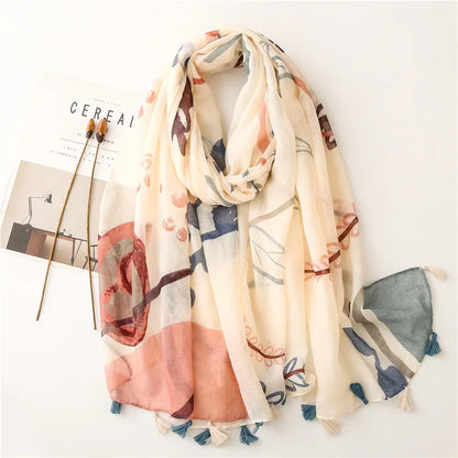 90*180cm Fashion high-grade flowers Cotton and linen female Polyester scarf printing gift custom national wind shawl beach towel