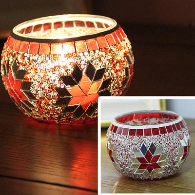 Color Snowflake Mosaic Glass Candlestick