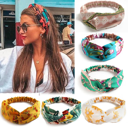 Fashion Women Girls Summer Bohemian Hair Bands Print Headbands Vintage Cross Turban Bandage Bandanas HairBands Hair Accessories