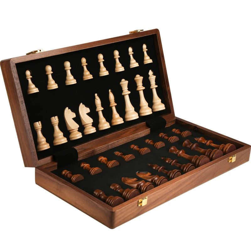 Chess Set Top Grade Wooden Folding Big Traditional Classic Handwork Solid Wood Pieces Walnut Chessboard Children Gift Board Game