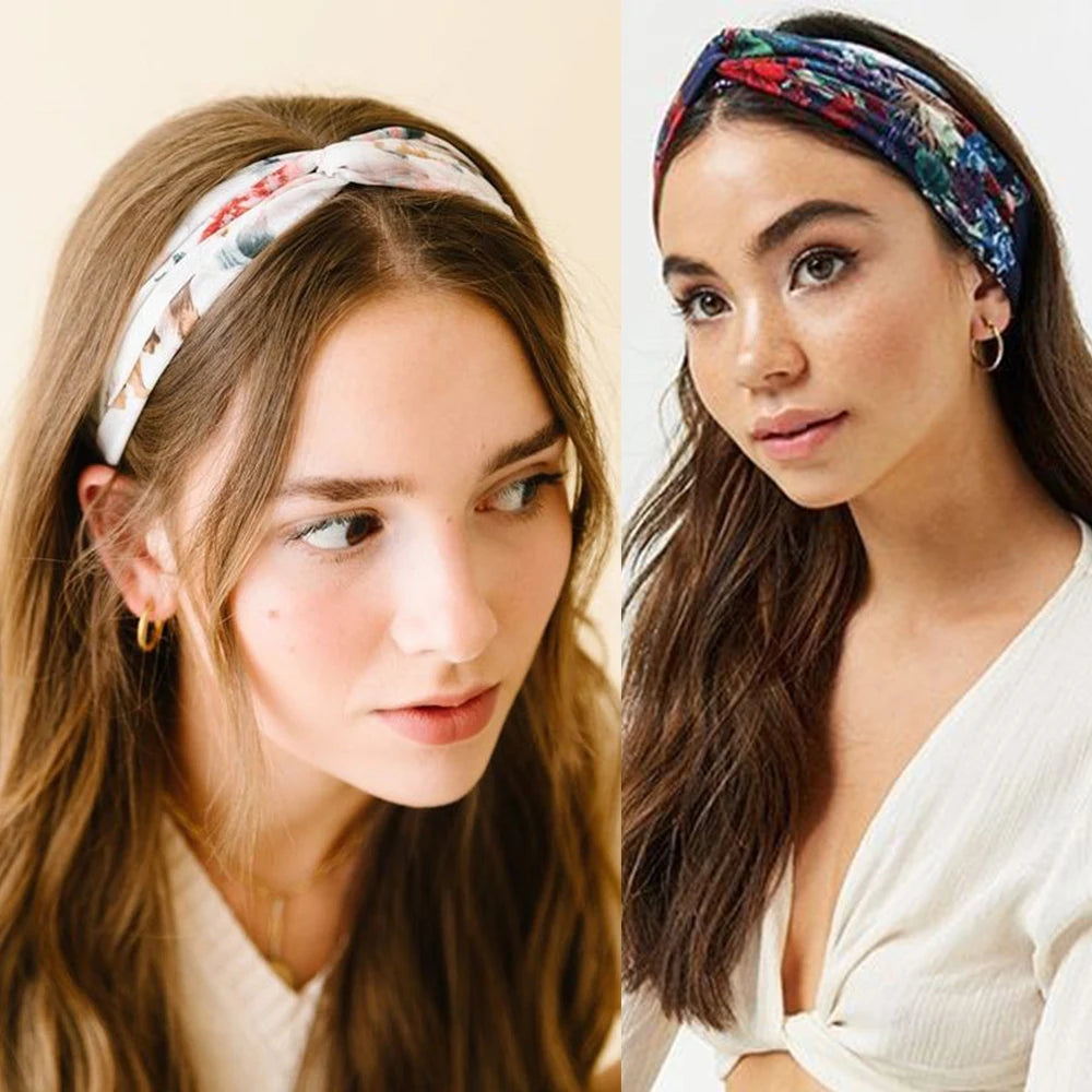 Fashion Women Girls Summer Bohemian Hair Bands Print Headbands Vintage Cross Turban Bandage Bandanas HairBands Hair Accessories