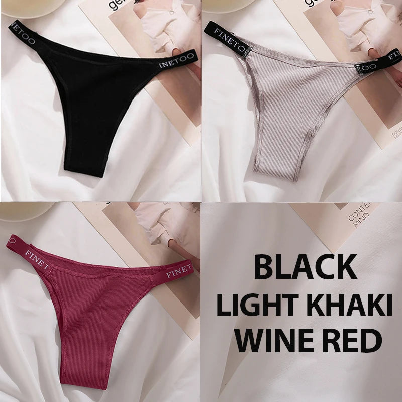 3PCS/Set Cotton Panties Briefs Women Underpants Female Sexy Panties Thong Women's Pantys Underwear Solid Color Intimate Lingerie