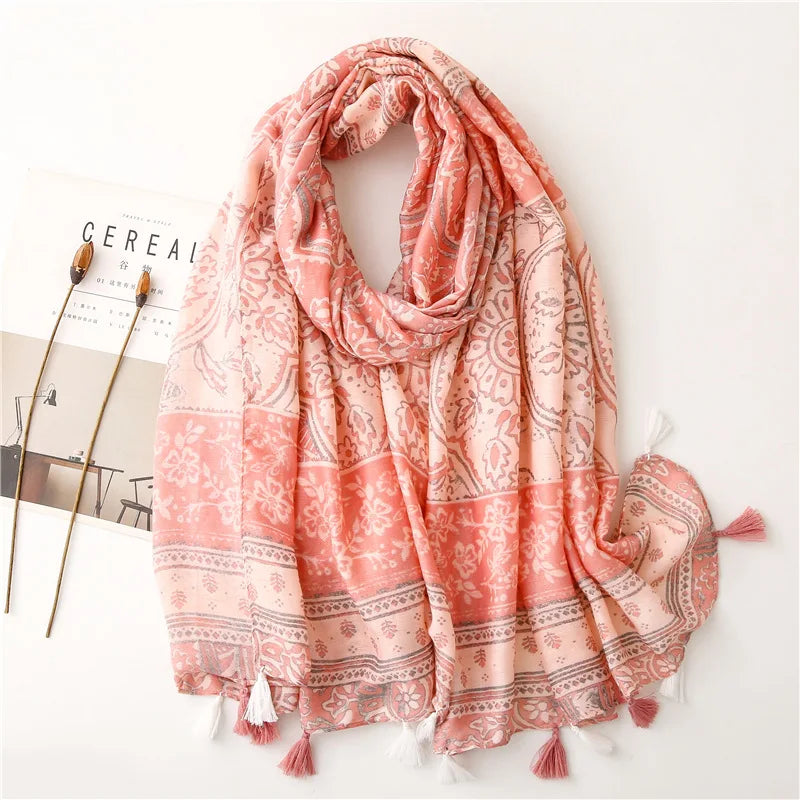 90*180cm Fashion high-grade flowers Cotton and linen female Polyester scarf printing gift custom national wind shawl beach towel