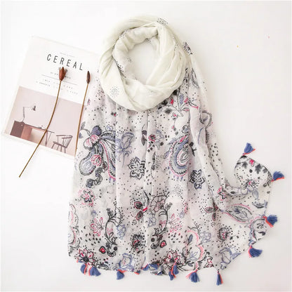 90*180cm Fashion high-grade flowers Cotton and linen female Polyester scarf printing gift custom national wind shawl beach towel