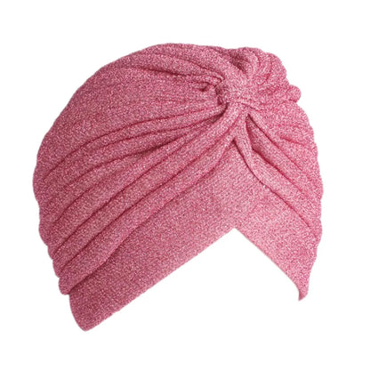 Women Shiny Silver Gold Knot Twist Turban Headbands Cap Autumn Winter Warm Headwear Casual Streetwear Female Muslim Indian Hats