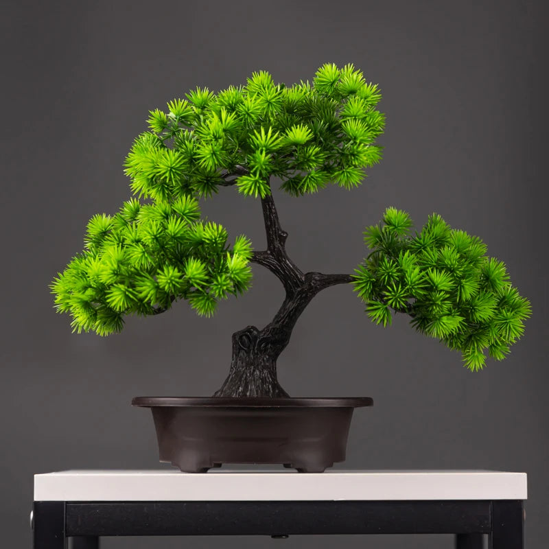 27cm Artificial Pine Plants Bonsai Fake Tree Ornaments Plastic Plants Landscape Simulation Tree for Home Room Desktop Decoration