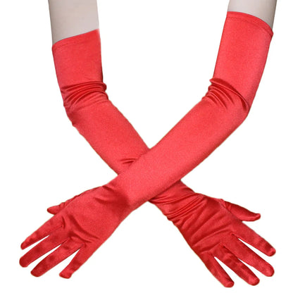 New Classic Adult Black White Red Skin Opera/Elbow/Wrist Stretch Satin Finger Long Gloves Women Flapper Gloves Matching Costume