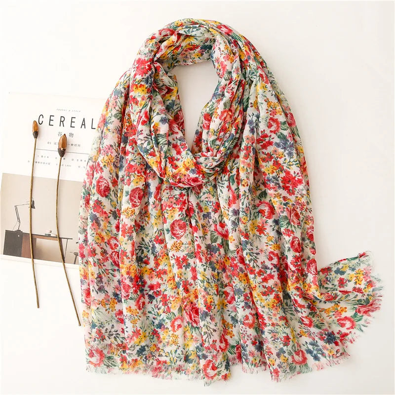 90*180cm Fashion high-grade flowers Cotton and linen female Polyester scarf printing gift custom national wind shawl beach towel