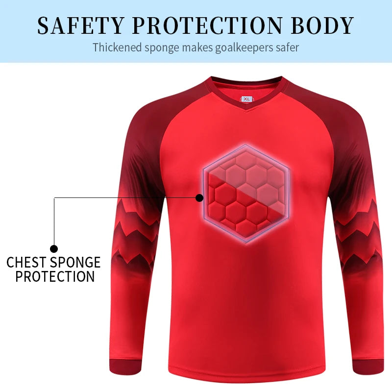 2021 Nuevo uniforme de entrenamiento de fútbol para hombres, uniforme de portero, conjunto de camiseta de fútbol para niños, camisa protectora de esponja de manga larga, pantalones