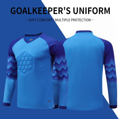 2021 Nuevo uniforme de entrenamiento de fútbol para hombres, uniforme de portero, conjunto de camiseta de fútbol para niños, camisa protectora de esponja de manga larga, pantalones