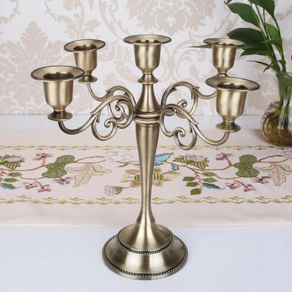 Candelabro de metal de bronce negro, dorado y plateado, candelabro retro de 5 brazos para decoración del hogar, hotel y cenas, candelabro retro romántico