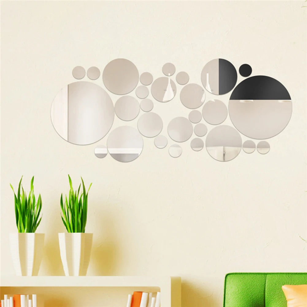 HOT SALES！！！New A rrival 28Pcs Circle Dot Round Mirror Effect Wall Stickers DIY Living Room Decal Decor Wholesale Dropshipping