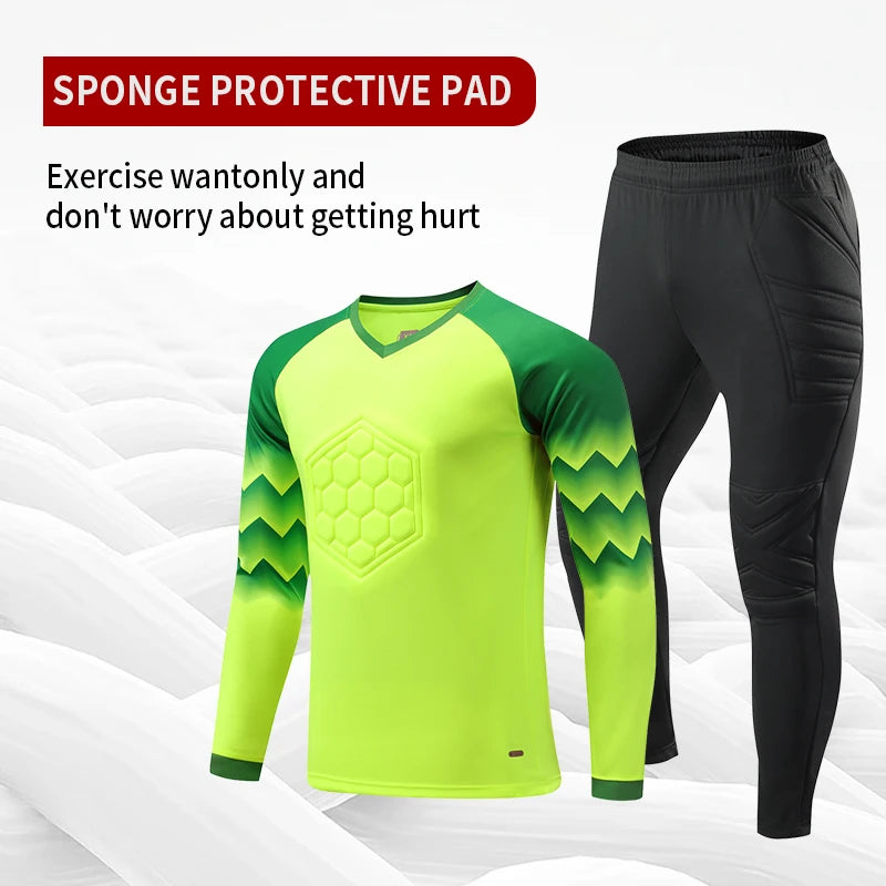 2021 Nuevo uniforme de entrenamiento de fútbol para hombres, uniforme de portero, conjunto de camiseta de fútbol para niños, camisa protectora de esponja de manga larga, pantalones