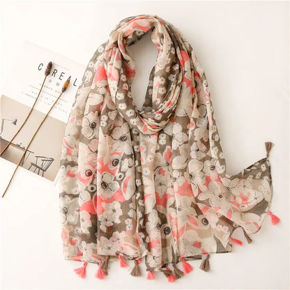 90*180cm Fashion high-grade flowers Cotton and linen female Polyester scarf printing gift custom national wind shawl beach towel