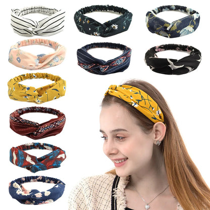 Fashion Women Girls Summer Bohemian Hair Bands Print Headbands Vintage Cross Turban Bandage Bandanas HairBands Hair Accessories