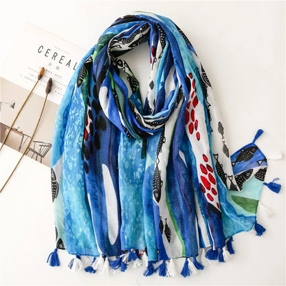 90*180cm Fashion high-grade flowers Cotton and linen female Polyester scarf printing gift custom national wind shawl beach towel