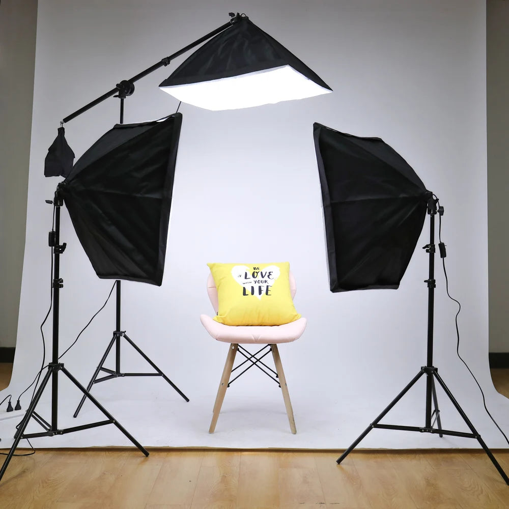 SH 3Pcs SoftBox With Sandbag Professional Photography Photo Studio Softbox Lights Lighting Kit Equipment Boom Arm