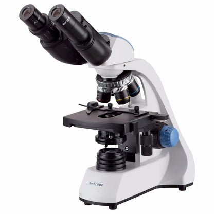 Microscopio binocular compuesto LED AmScope 40X-2000X con platina mecánica tridimensional de dos capas