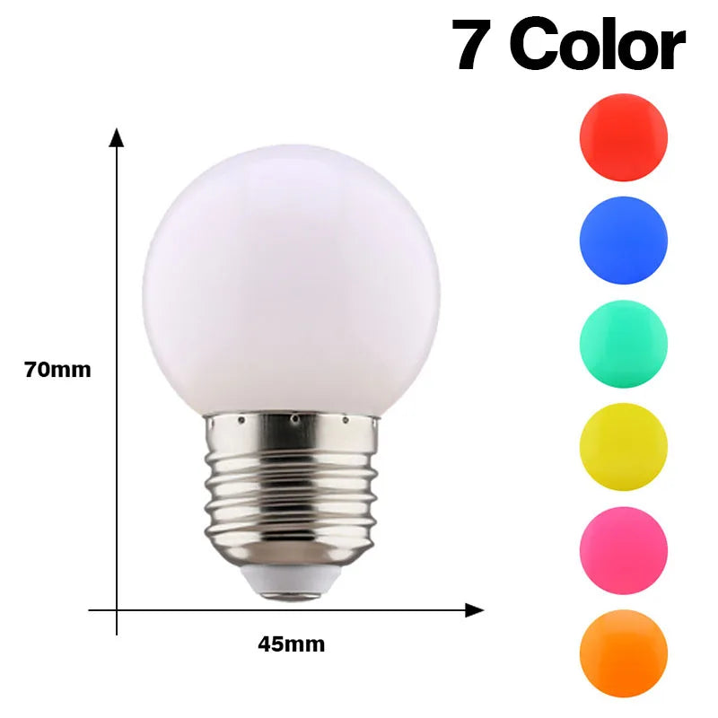 2pcs/lot 1W Colorful Led Bulb G45 E27 220V Lamp Red Yellow Blue Green Pink Orange White Christmas Wedding Night Light For Indoor