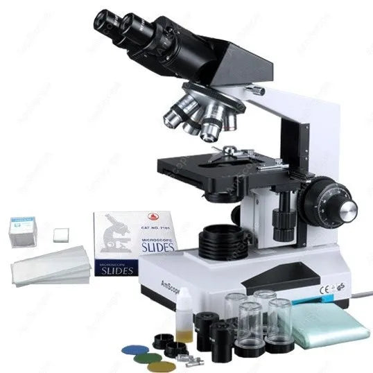 Professional Biological Microscope--AmScope Supplies 1600x Professional Biological Microscope + 50 Slides + 100 Coverslips