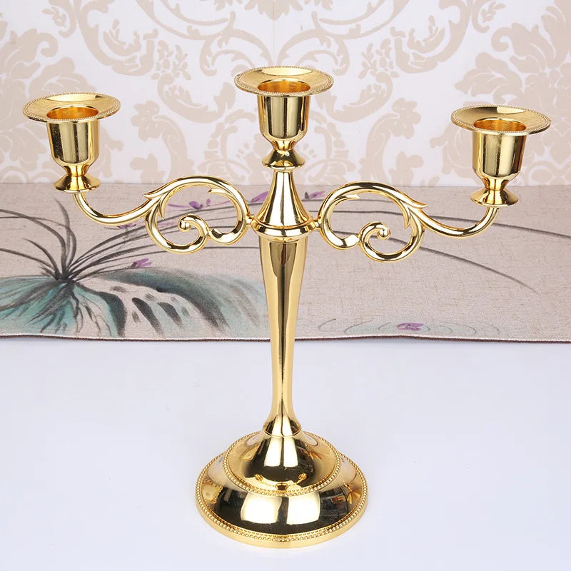 Silver Gold Black Bronze Metal Candlestick Holder Retro 3-Arm Dinner Candelabra Wedding Home Decor Candelabra