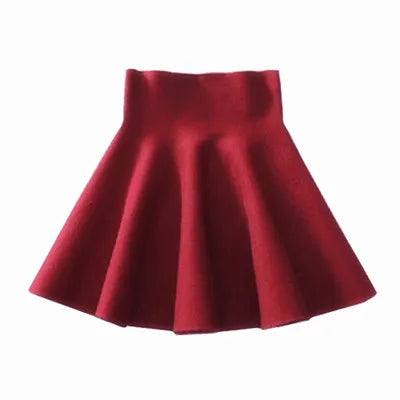 Autumn Winter Korean Women Skirt Knitting Woolen Midi Skirt Winter Ladies High Waist Casual Pleated Elastic Flared Skirts Womens