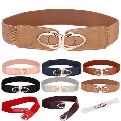 Fashion Thick PU Leather Elastic Wide Belts for Women Stretch Waist Dress Plus Size