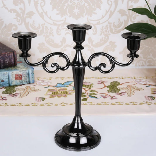 Silver Gold Black Bronze Metal Candlestick Holder Retro 3-Arm Dinner Candelabra Wedding Home Decor Candelabra