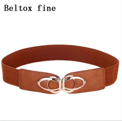 Fashion Thick PU Leather Elastic Wide Belts for Women Stretch Waist Dress Plus Size