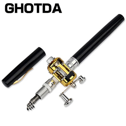 Portable Pocket Telescopic Mini Fishing Pole Pen Shape Folded Fishing Rod With Reel Wheel